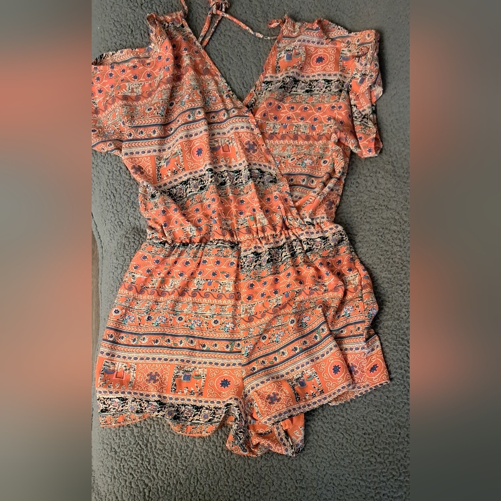 Bohemian Orange Patterned Romper
